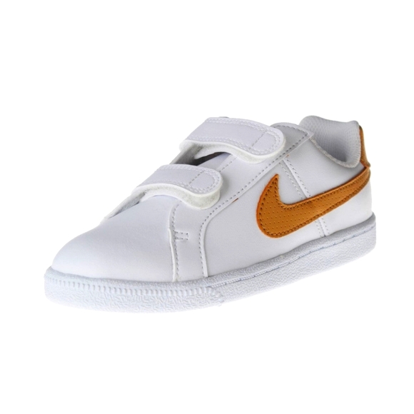 Nike Other - Nike Court Royale White Leather Kids Sneakers with Gold Swoosh Size 7c